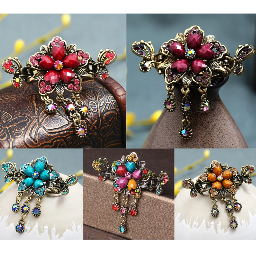 Хрустальный цветочный зажим для волос металлический со стразами заколка