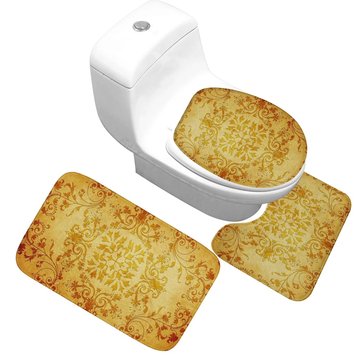 Online Tappetino Da Bagno Set Da 3 Pezzi Modello Classico Coprivaso Tappetino Antiscivolo Assorbente Tappetino Per Bagno Flanella Tappeto Da Bagno Morbido Tappeto