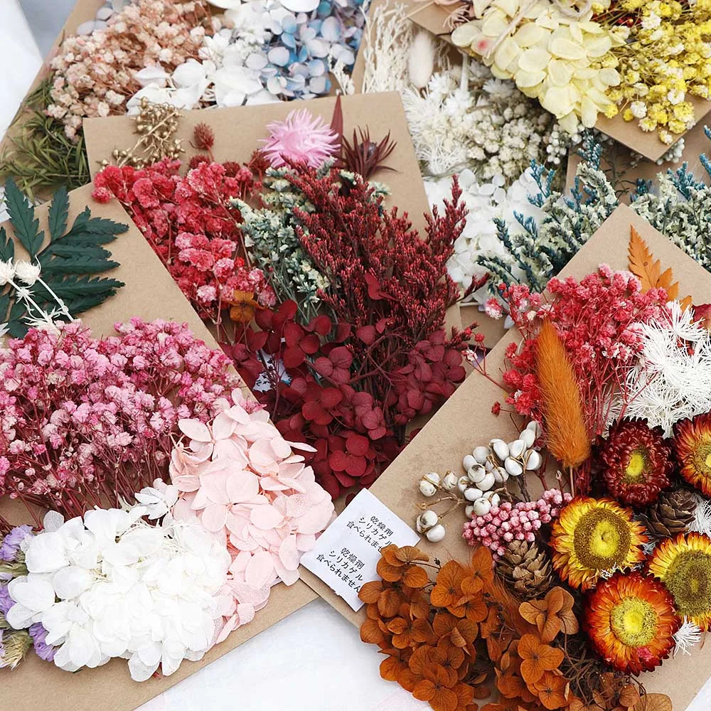 

1package Mix Dried Flowers Nail Decoration 3D Natural Dry Flower Stickers DIY Accessories Artificial Flower Decorations