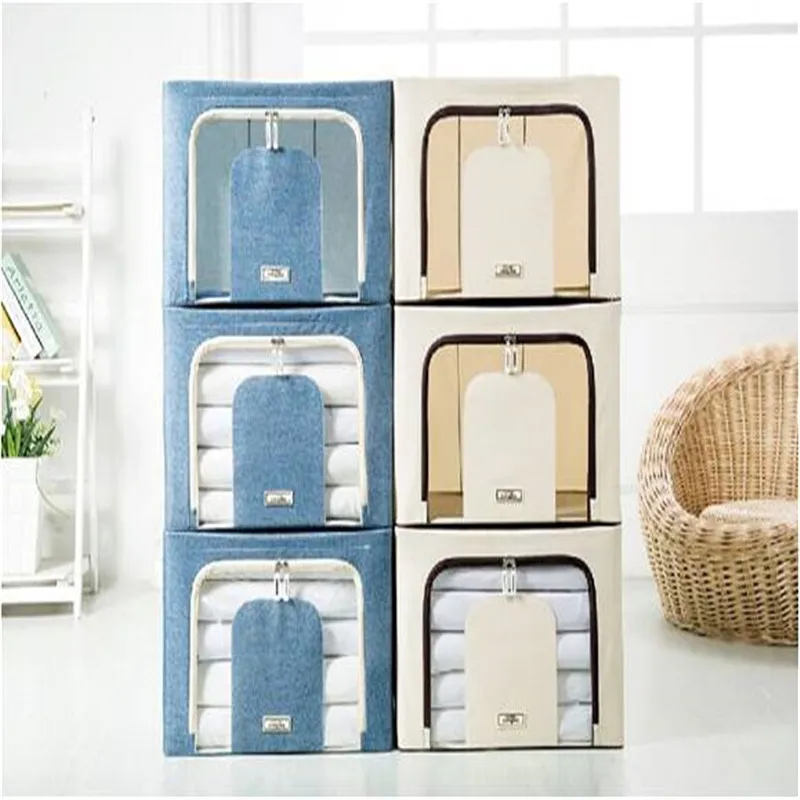 

Oxford Cloth Steel Frame Storage Box for Clothes Bed Sheets Blanket Pillow Shoe Holder Container Organizer Folding storage box