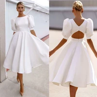 2021 spring summer new arrival fashion lady slim sexy puff sleeve a line dress white hollow out casual middle dress
