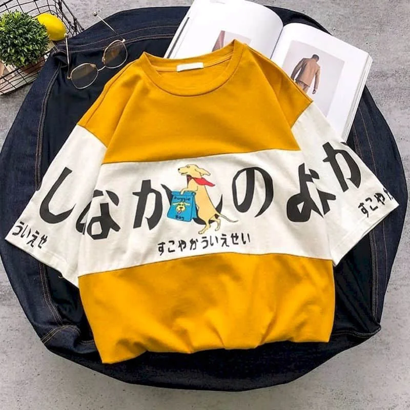 

Japanese summer short-sleeved tshirt men women Korean loose trend round neck half-sleeved Hong Kong style clothes men's clothing