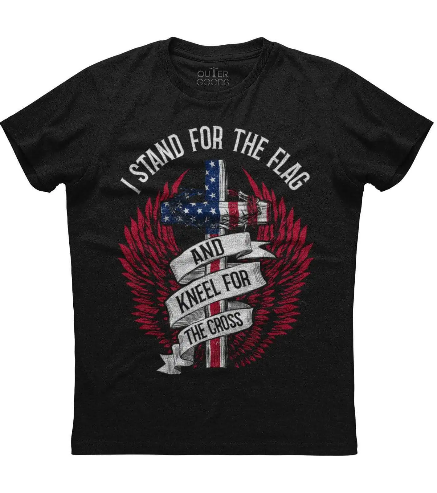 

I Stand for The Flag and Kneel for The Cross. Religious Patriotic T-Shirt. Summer Cotton Short Sleeve O-Neck Mens T Shirt New