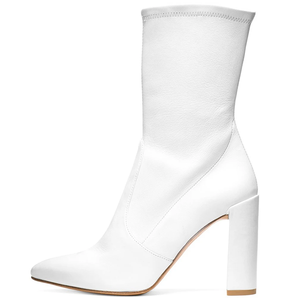 Женские сапоги до середины икры на массивном высоком каблуке Соблазнительные