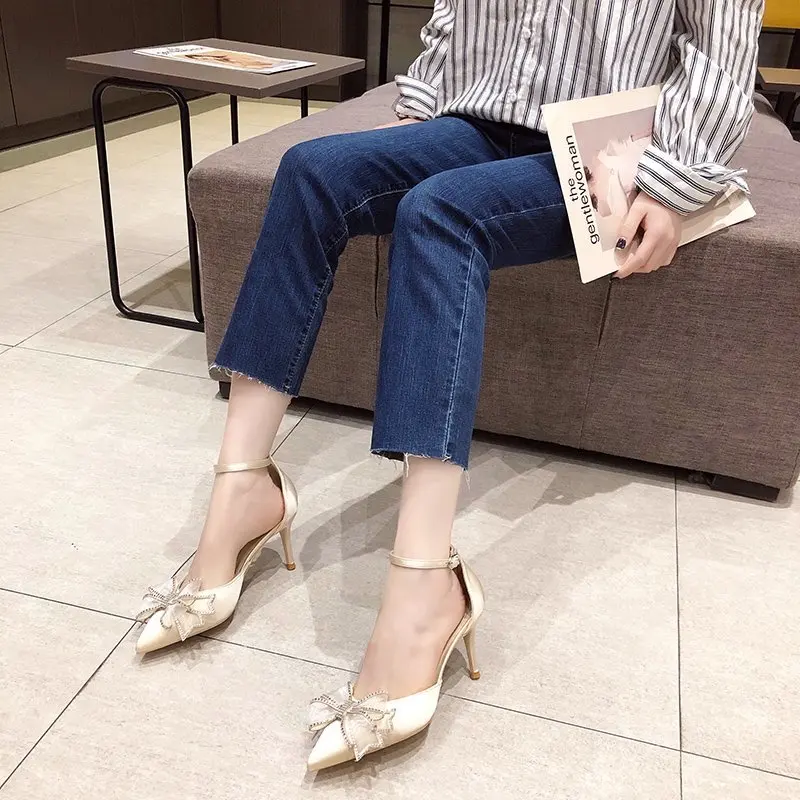 

Clear Heels Retro Woman Shoes High Sandals Female 2021 Summer Buckle Strap Original High-heeled Beige Girls Stiletto Fashion New