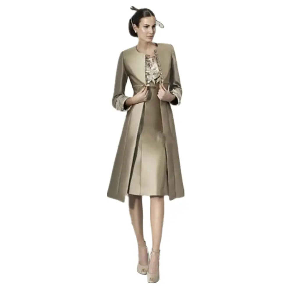 

Hot Sale Elegant A-Line Party Dress With Jacket Knee Length Lace Satin Mother Of The Bride Dresses Custom Color Size
