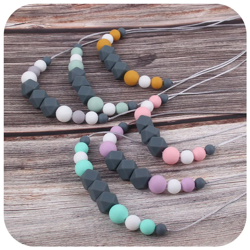 Kissteether-Colgante de silicona de grado alimenticio para beb&eacute;, collar de dentici&oacute;n sin BAP, cuentas de silicona, mordedor de lactancia, collar Molar-3