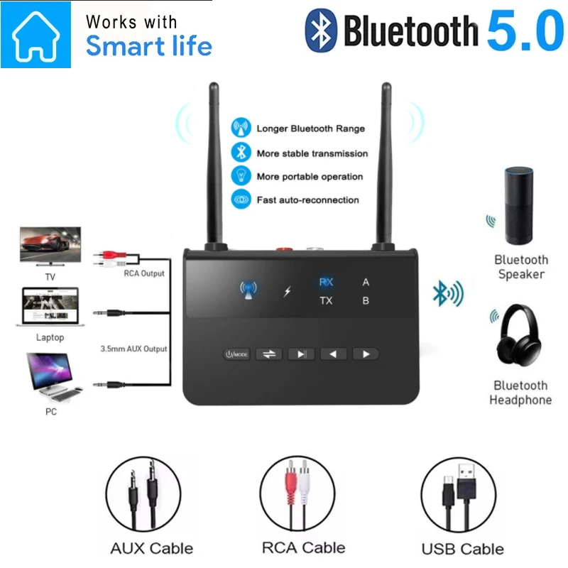 

10M Bluetooth 5.0 Transmitter Receiver Aptx LL Low Latency Wireless Audio Adapter 3.5mm AUX RCA Jack For PC TV Headphones