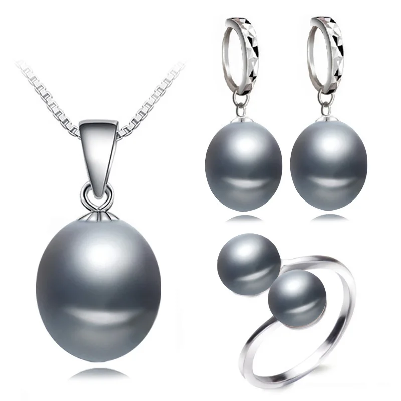 grey jewelry set Настоящий пресноводный жемчуг, ювелирный набор для женщин, наборы из натурального жемчуга, Стерлинговое Серебро 925 пробы, ювелирные изделия для девочек, подарок на день рождения, помолвка, высокое качество - Цвет камня: grey jewelry set