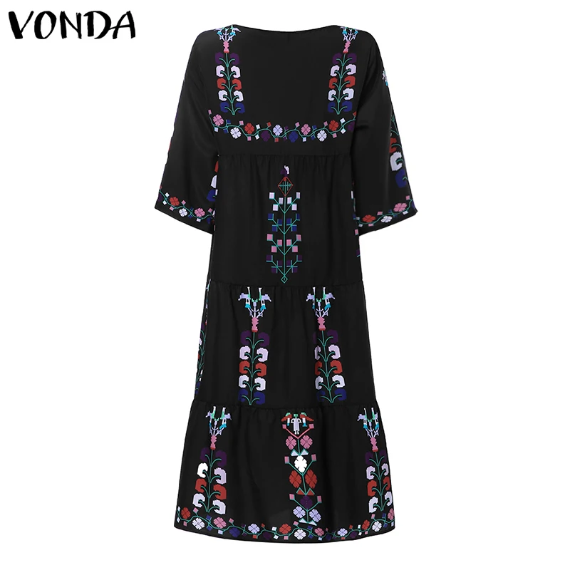 Длинное летнее платье макси VONDA, летнее пляжное длинное платье, женские богемные Вечерние Платья с цветочным принтом, винтажное повседневное женское платье, большие размеры