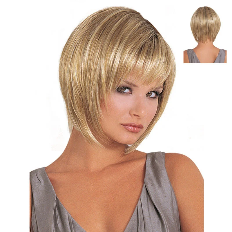

New wig female short straight hair golden chemical fiber hair female headgear overseas