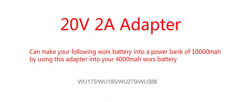 Преобразователь батареи WU020 для worx li-ion 20v батарея WU172/WU185/WU279/WU388