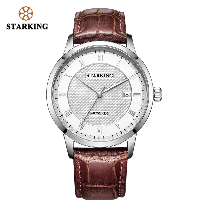 brown wristwatch STARKING, деловые часы, мужские автоматические полностью из нержавеющей стали, Римский циферблат, 28800 Beats, механические наручные часы, Relogio Masculino, AM0187 - Цвет: brown wristwatch