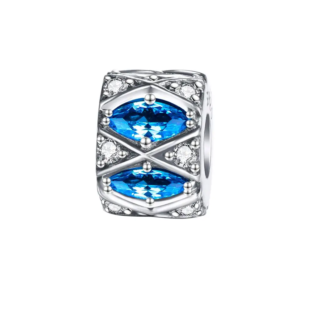 

European Crystal Beads Charm Blue Color 925 Sterling Silver Fit Brand Bracelets Snake Chain X120
