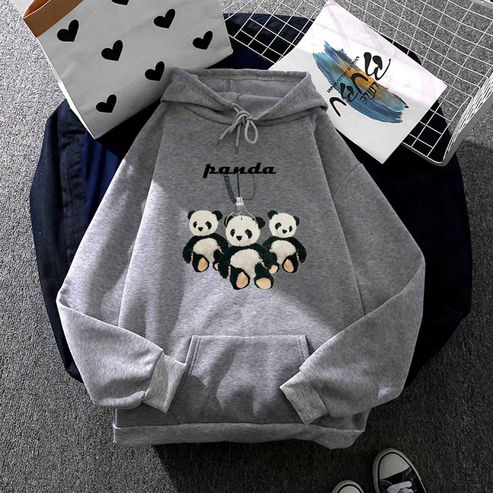 Spring Winter 2021 New Style Loose Fit Casual Hooded for Movie Fans Women Sweatshirt 3D Cute Panda Print Hoodies