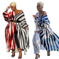 abhelenss l 4xl plus size patchwork stripe maxi dress women drawstring long sleeve loose casual summer beach outfits skirts