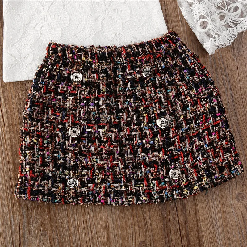 1-6T Kid Baby Girl Clothes White Lace Flare Ruffle Long Sleeve T-Shirt Tops Kids Skirt Girls Outfit Casual Clothing | Мать и ребенок