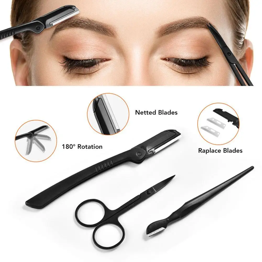 

Professional Eyebrow Tweezers Hair Beauty Steel Razor Cutter Eyebrow Tool Trimming Eyelash Scissor Eyebrow Set J6M4