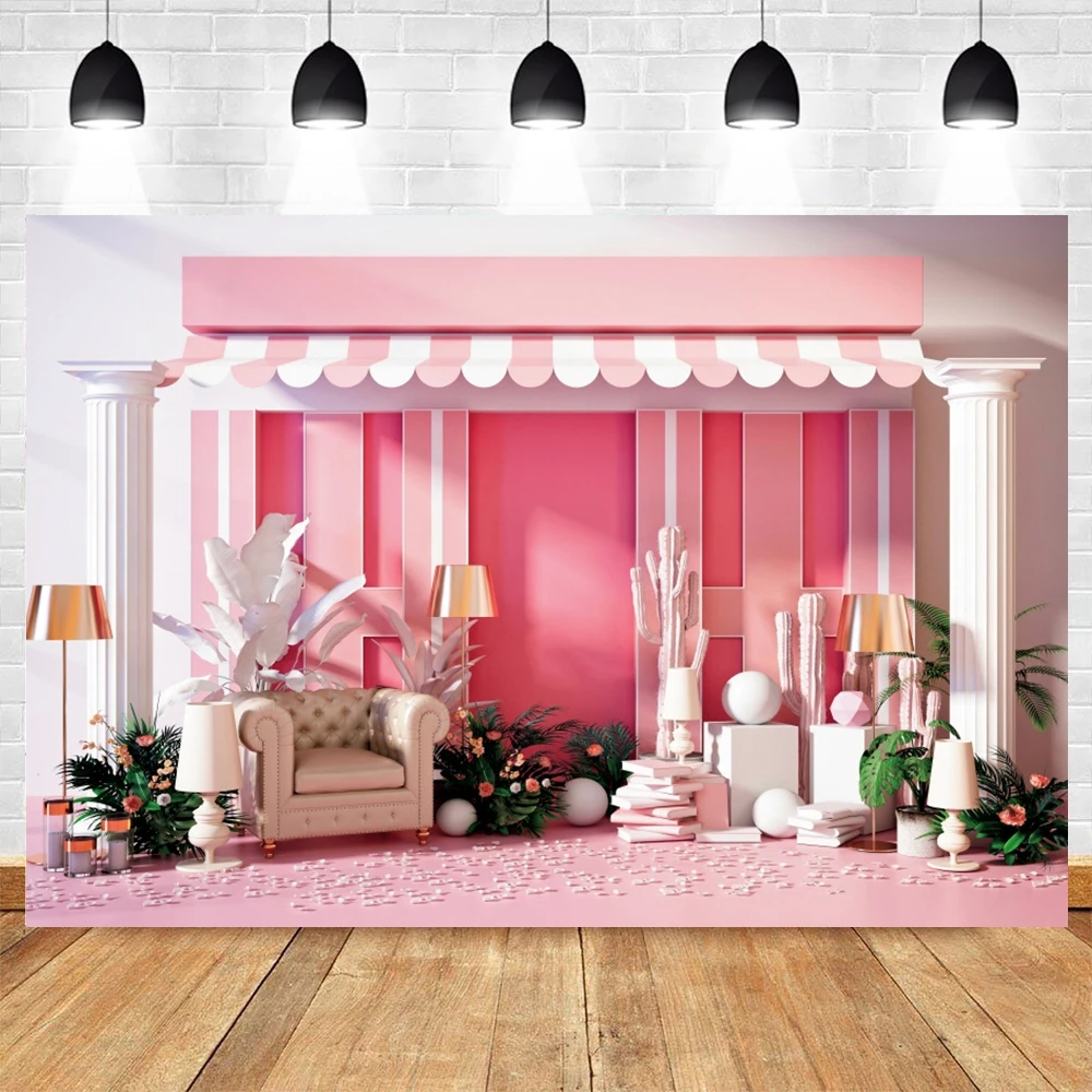 Розовый фон Yeele для фотосъемки на день рождения с изображением столба дивана