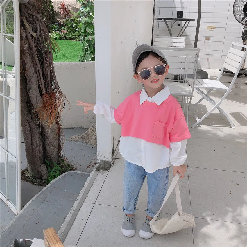 

2 3 4 5 6 7 Y Toddler Girl Clothing Sets Casual White Shirt Pocket Vest 2pcs Kids Clothes Children Suits Loose Korean Girl Shirt