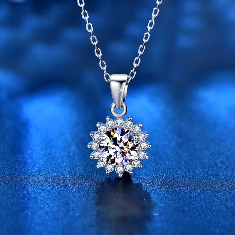 

Moissanite Necklace 3g 1CT D Color Diamond 925 Silver Set Zircon 45cm Necklaces For Women Wedding Gift Flowers Pendants Jewelry