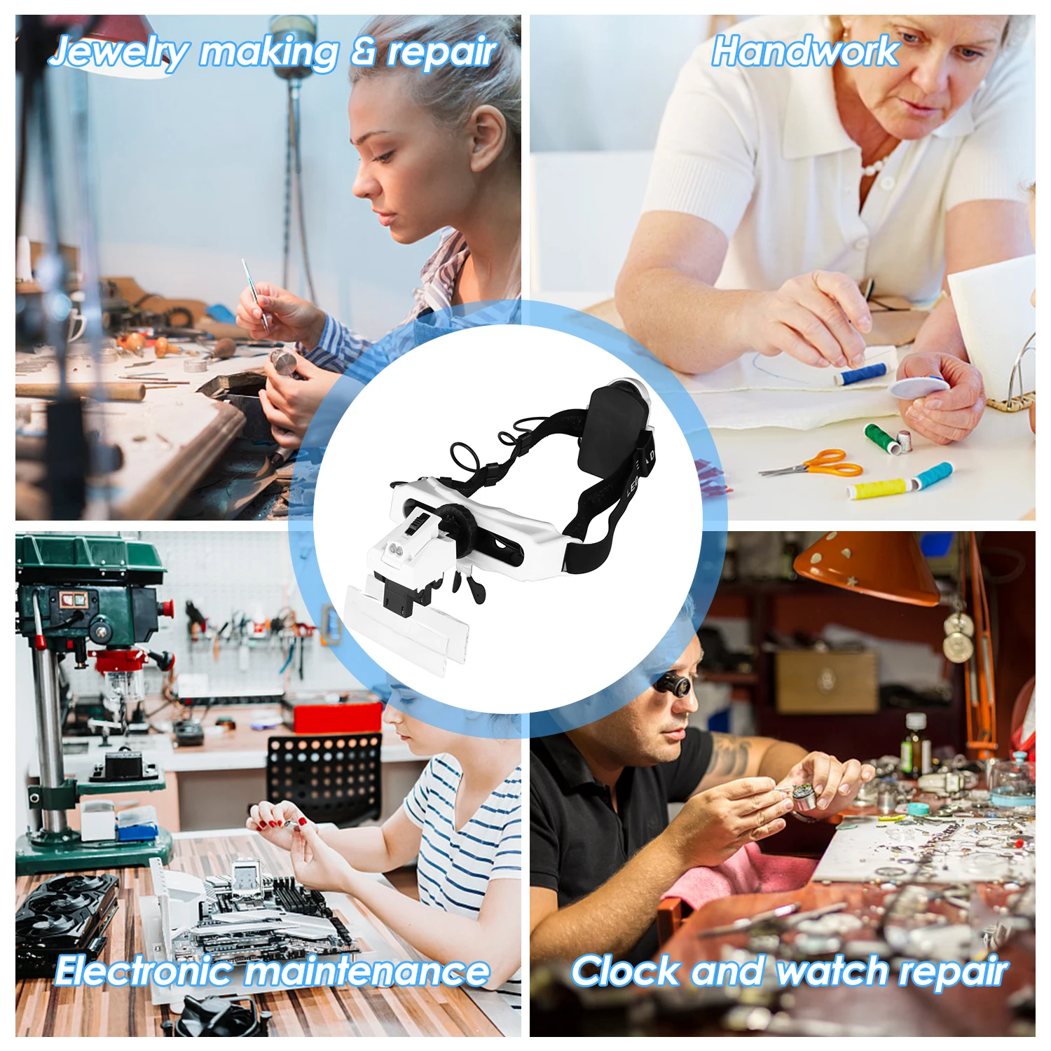 

5/10/15/20X Magnifying Headset Magnifying Glass Head Mounted Jewelry Loupe Magnifier with 2 LED Light Magnifier