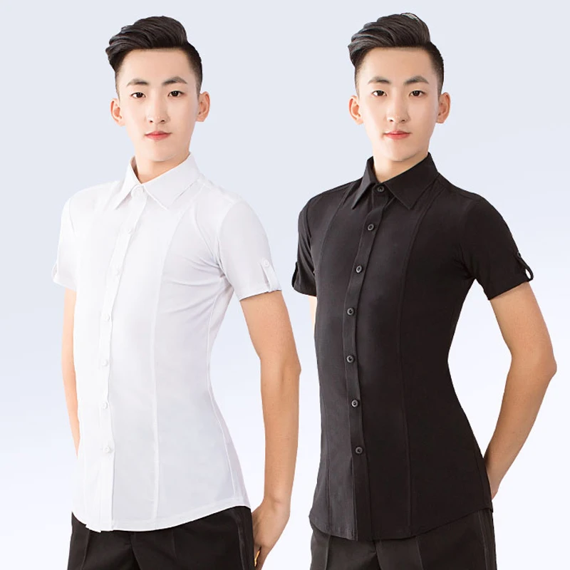 Одежда для латинских танцев мужские топы с короткими рукавами черная бальная