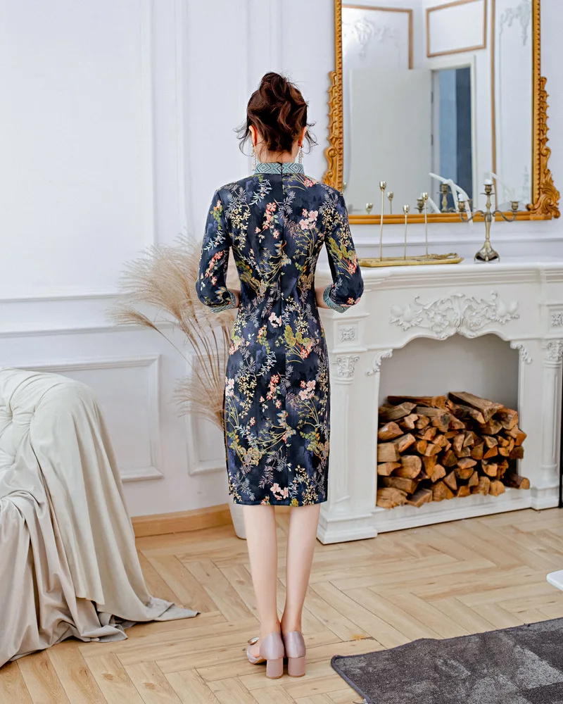 Высокого качества элегантная замшевая ткань Ципао китайский национальный стиль