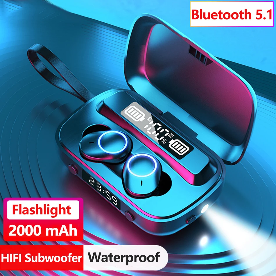 

Наушники Bluetooth 5,1, беспроводные наушники Bluetooth, наушники TWS с возможностью зарядки телефона, 2000 мАч, Hi-Fi наушники-вкладыши, настоящие беспрово...