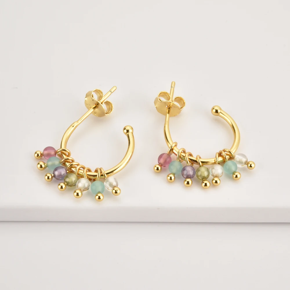 ANDYWEN 925 Sterling Silver Gold Green Purple Beads Charm Hoops Piercing Luxury Fashion Fine Jewelry 2020 Ohrringe Pendientes | Украшения и