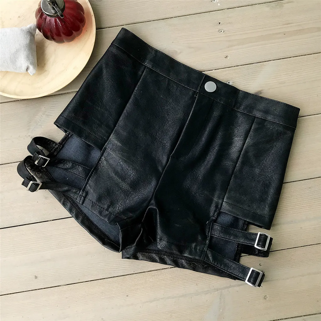 Шорты женские повседневные кожаные узкие Пикантные мини-штаны черные на лето |