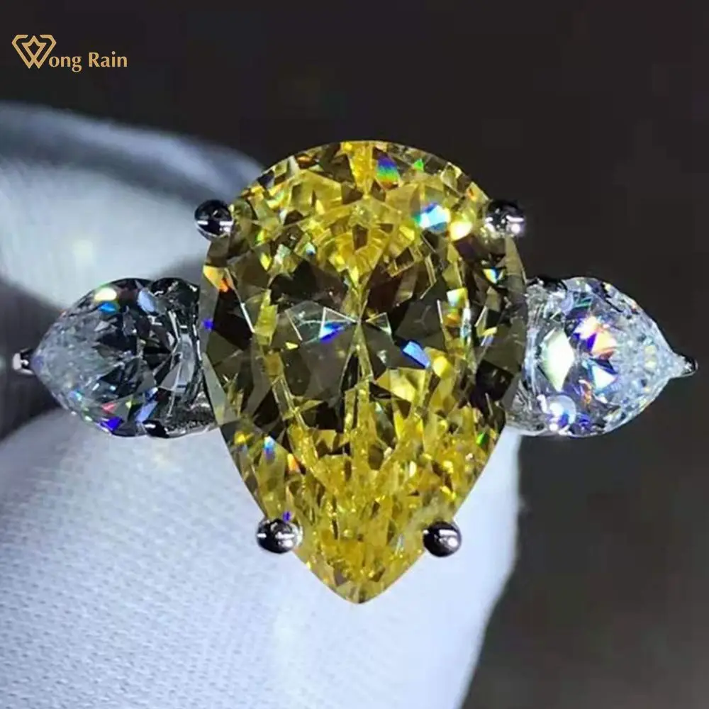 

Wong Rain, 100% Стерлинговое Серебро 925 пробы, 6 карат, капли воды, D, Moissanite, индивидуальные модные кольца, ювелирные изделия