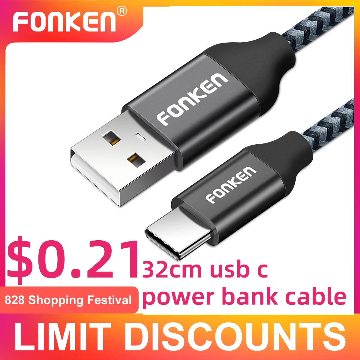 

FONKEN 32cm Type C USB Cable Quick Charge USB C Charging for Phone Cord Fast Charger Tipo C Android Mobile Usbc Data Wire