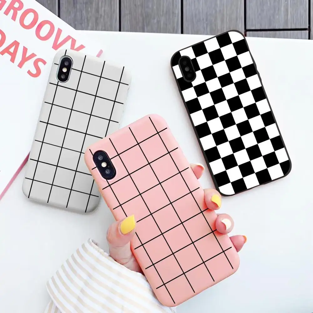 Чехол в мультяшную сетку для телефона Coque iPhone 6S 7 8 Plus XR X XS MAX классический черный