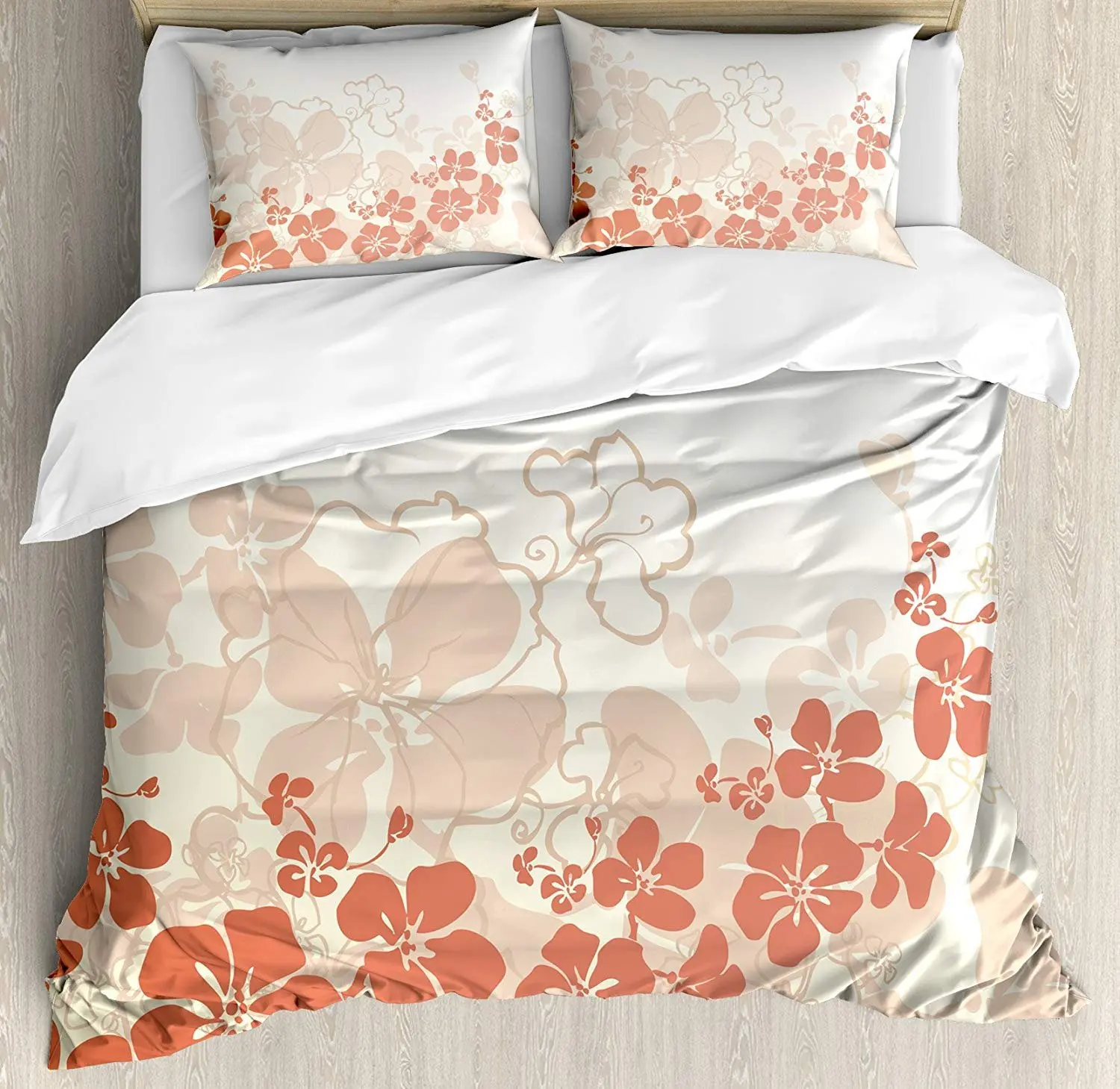 

Hawaiian Bedding Set Hawaii Flowers Silhouette Tropical Plants Ornamental Floral Illustration Duvet Cover Pillowcase for Home