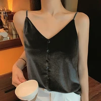 black tank tops women sexy v neck velvet tanks camis female clothes slim sleeveless shirt 2021 summer casual loose vest halter