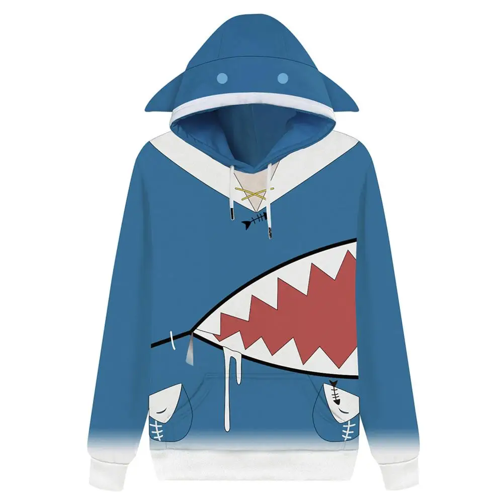 Hololive Vtuber Gawr Gura Shark 3D Толстовка с капюшоном и куртка в стиле аниме пальто | Мужская