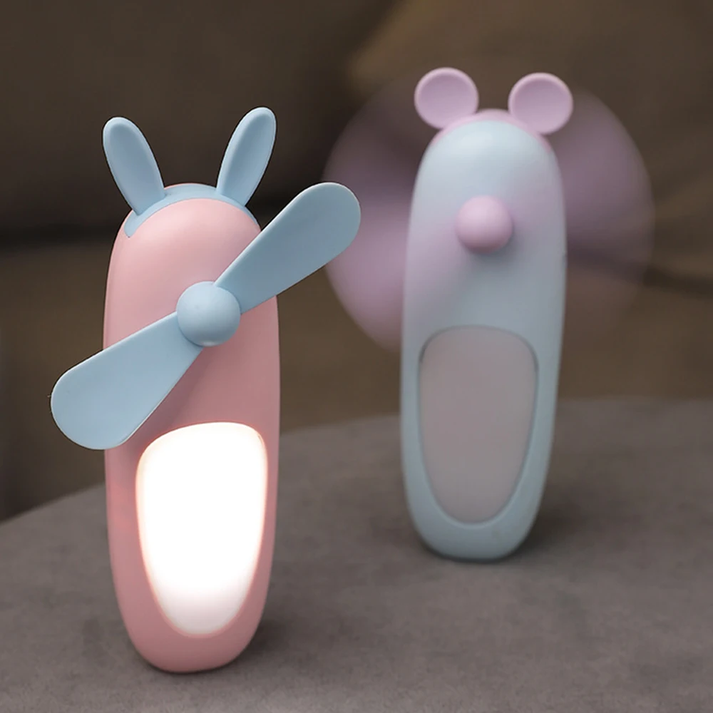 Led Night Light Small Fan Mini Cartoon Rabbit Portable Outdoor Charging | Бытовая техника