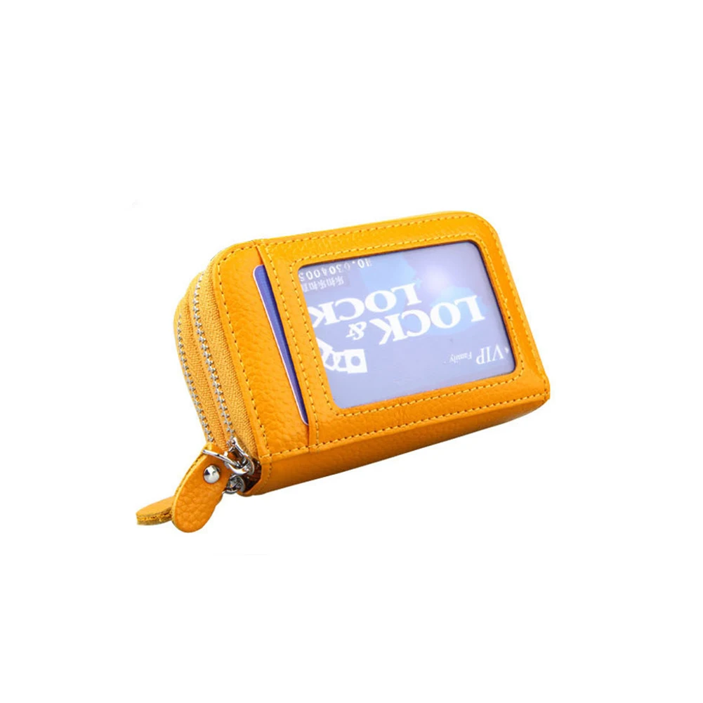 

Unisex Mini Genuine Leather Credit ID Card Holder Pocket Card Wallet Double Layer Zipper Purse