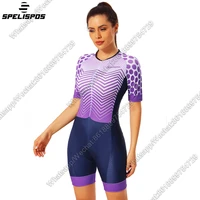 cycling skinsuit summer bike triathlon short sleeve one piece bodysuit women jumpsuit purple trisuit pulley set skating clothing