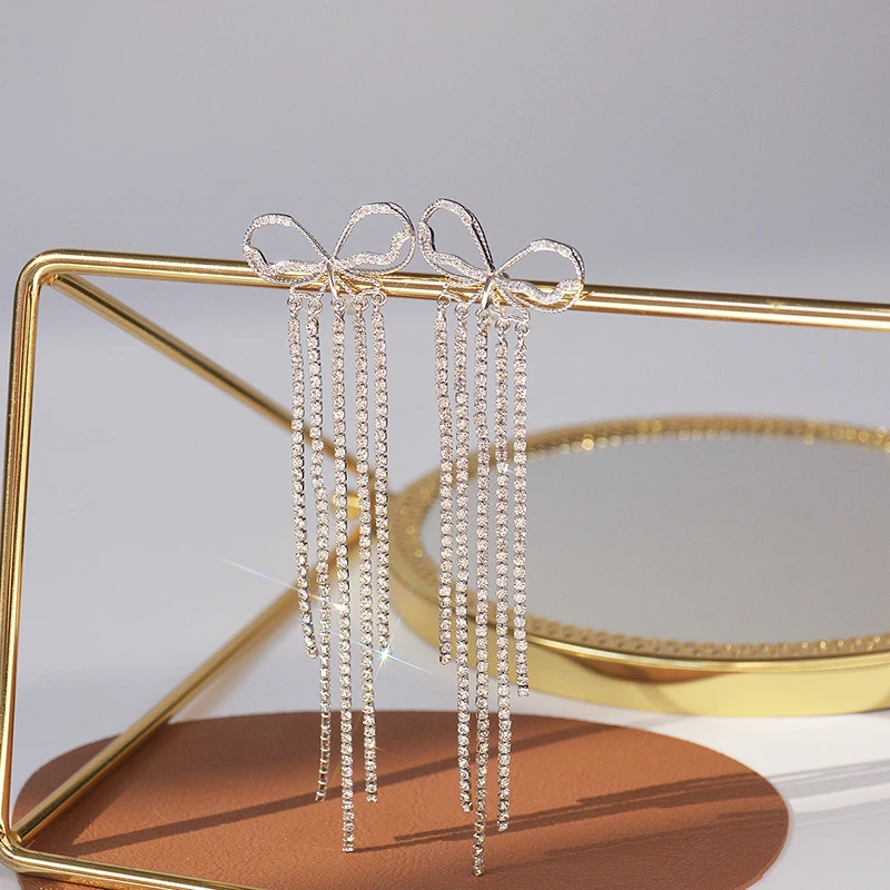 

Korean Hot 14k Real Gold Jewelry Tassel Butterfly Earrings for Women Top High Quality AAA Shiny Zirconia S925 Silver Needle Gift