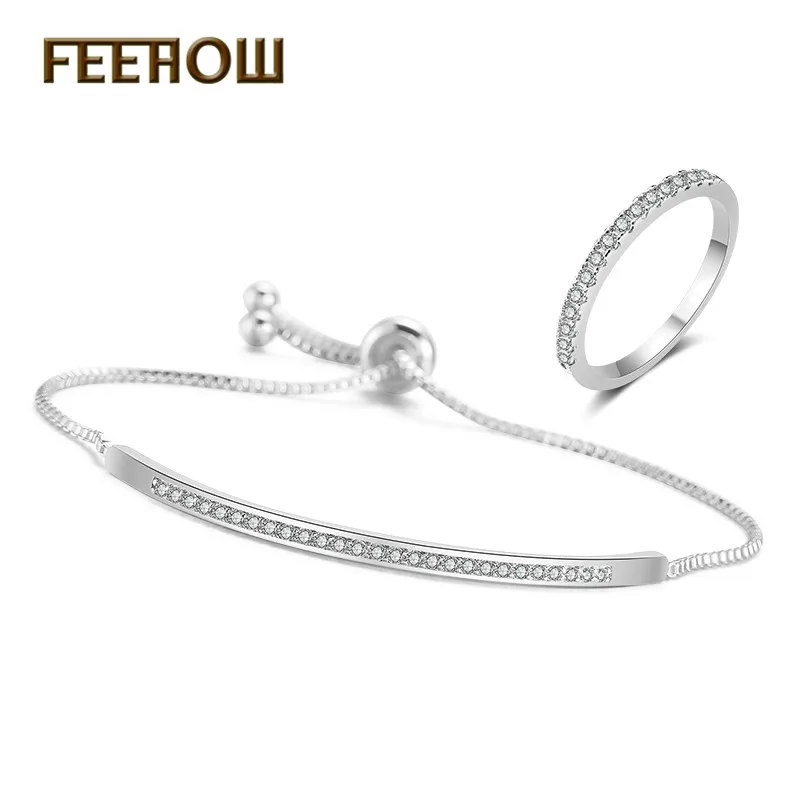 FEEHOW регулируемый браслет для женщин пленительный бар слайдер блестящий CZ