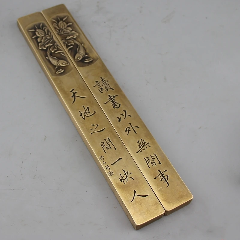 

Solid pure brass press ruler copper Paperweight copper relief lotus carp seal cutting