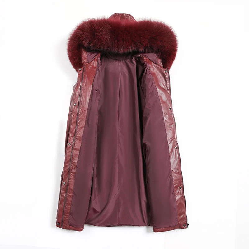 Парка из натуральной овечьей кожи и замши пальто с капюшоном лисьего меха