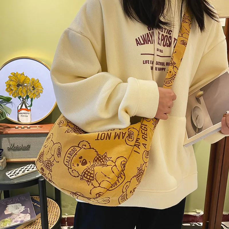 

Kawaii Bears Prints Corduroy Bags Women Casual Soft Crossbody Bags For Women New Shoulder Bag Satchels Hobos Handbags Book Bag