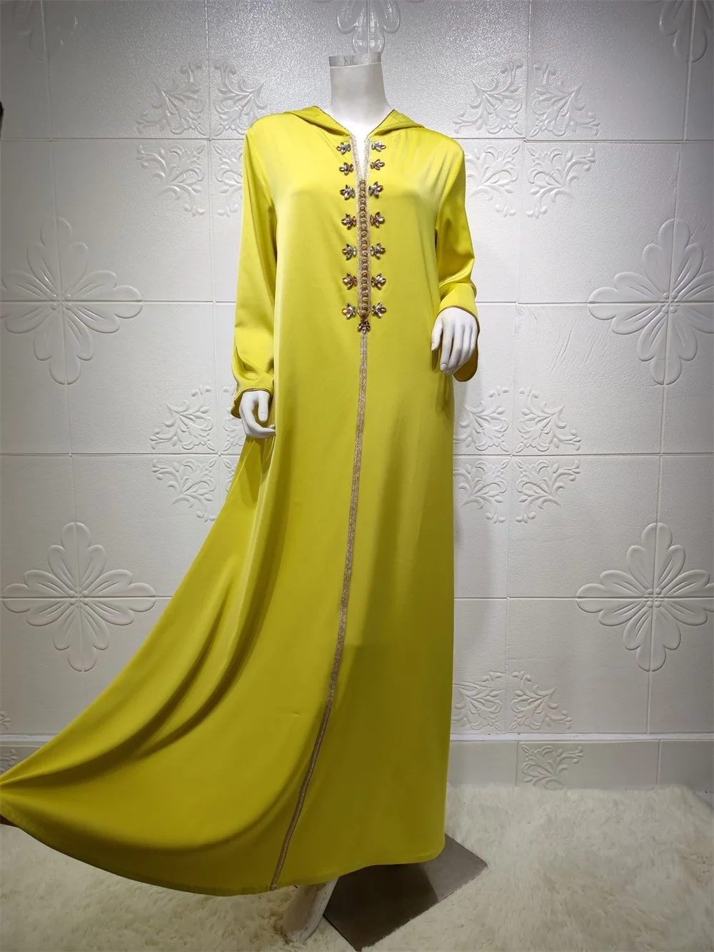 

Ramadan Eid Mubarak Satin Abaya Dress For Women Muslim Arabic Dubai Hooded Jalabiya Moroccan Kaftan Diamond Ribbon