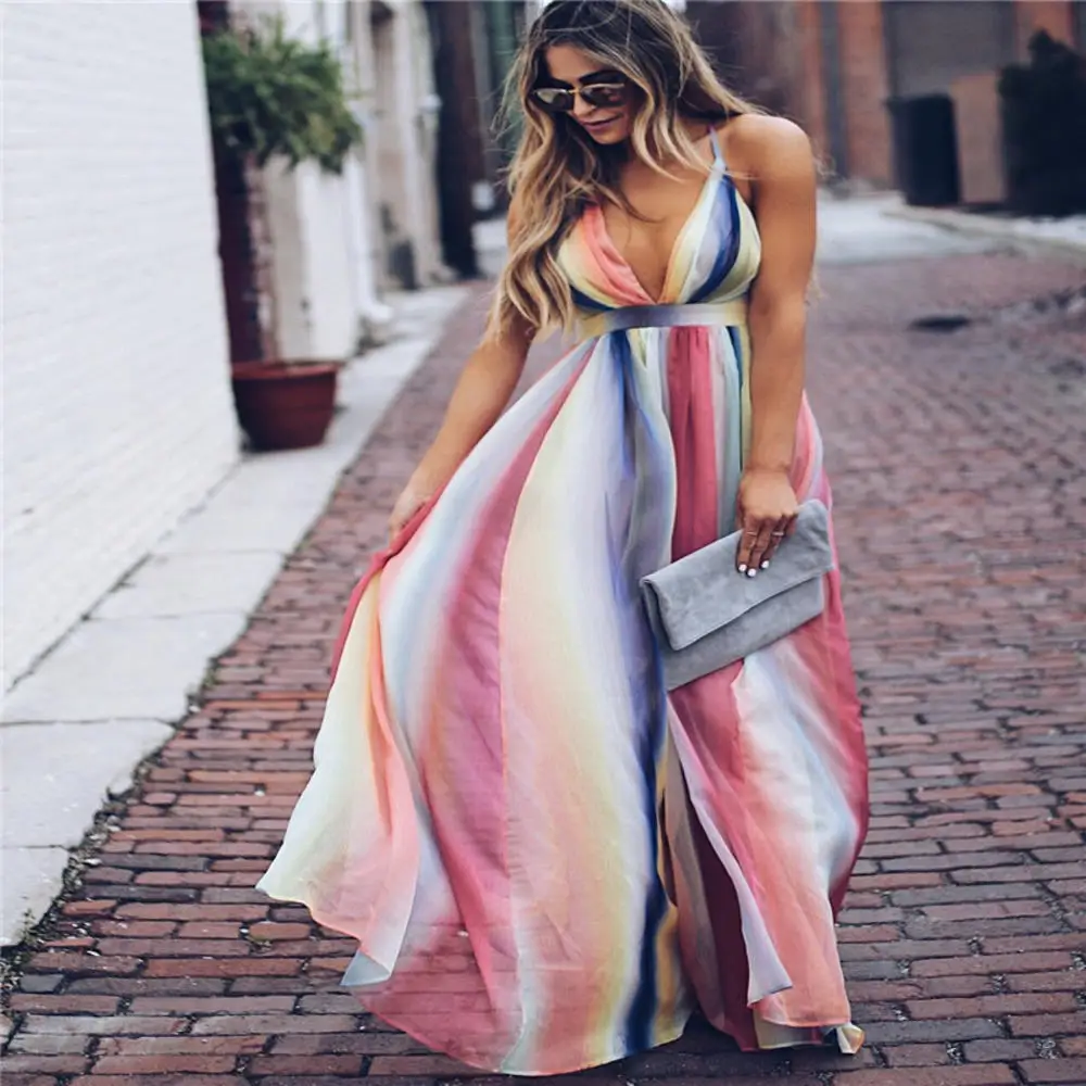 

Hot fashion Vintage Casual Sundress Female Beach Dress sweet Backless Polka Striped Women Dress Summer Boho Sexy Floral Dress