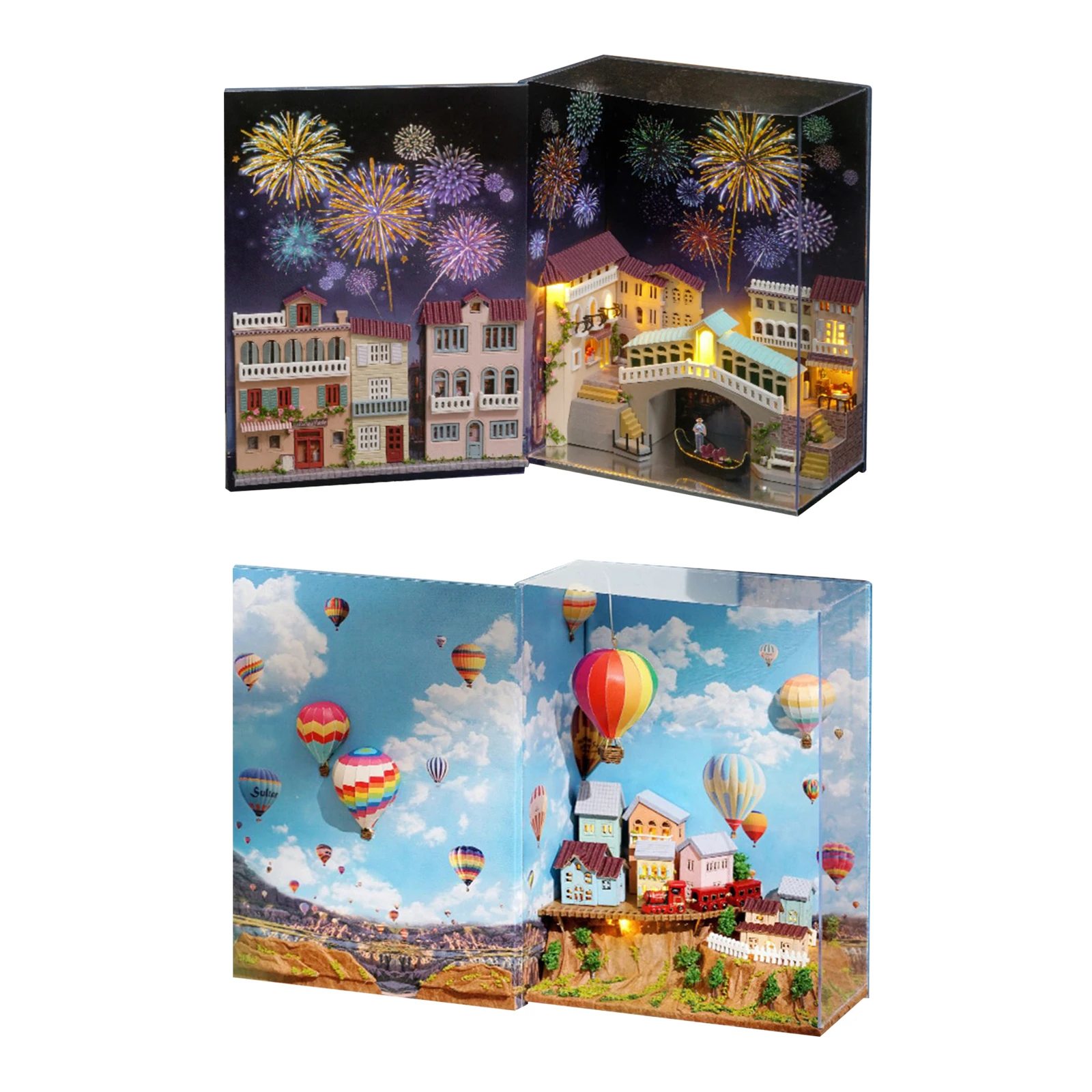 

3D Wood Miniature House Assembly Kit City on Books Mini Dollhouse with Furniture with Dustproof Cover