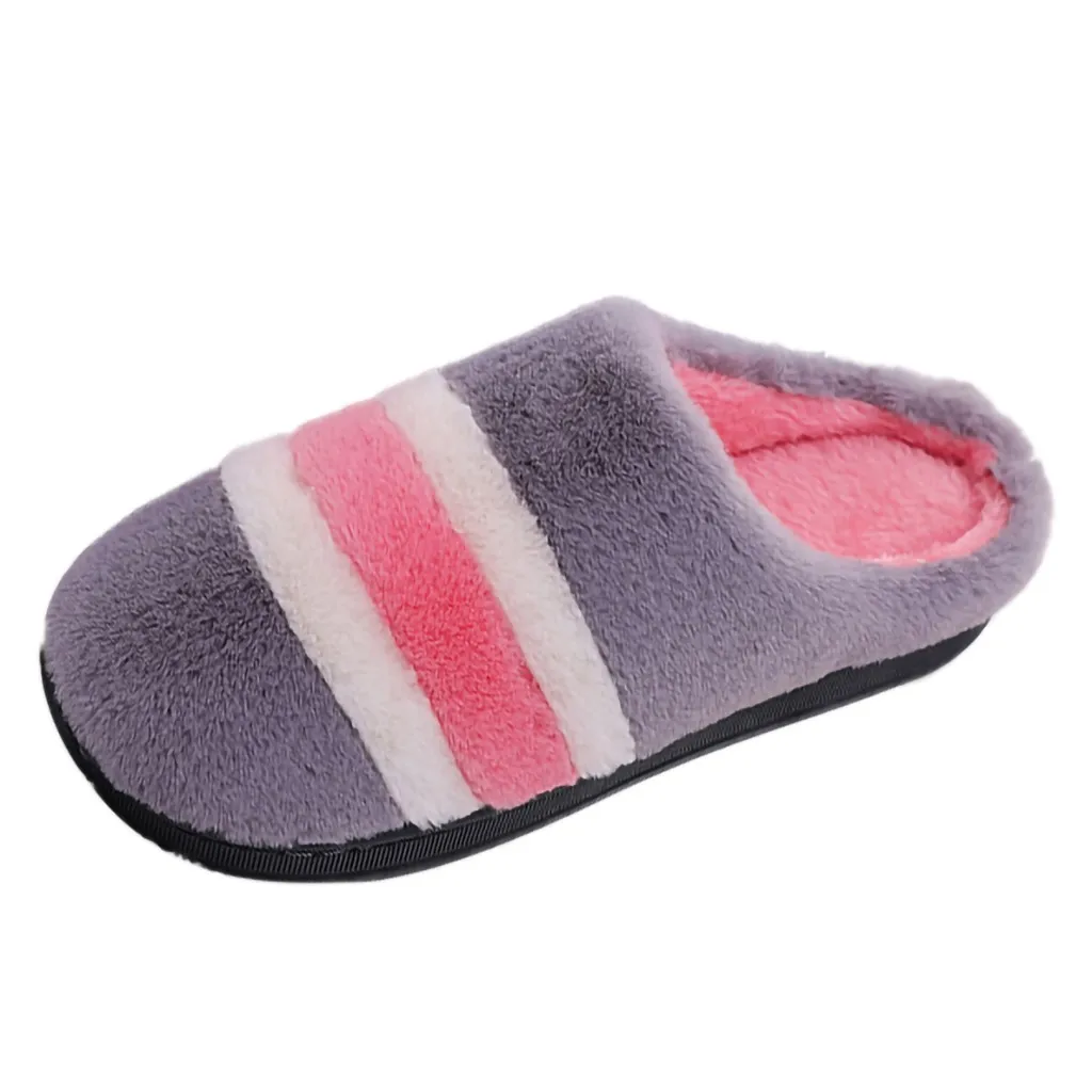 Зимние женские удобные полосатые туфли на платформе домашние тапочки для