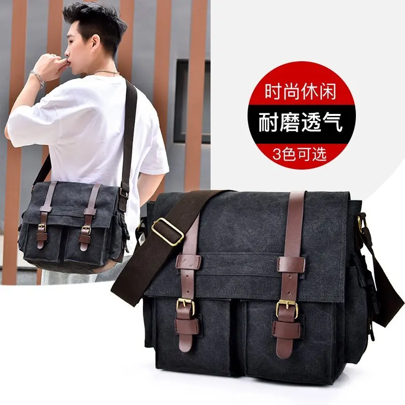 YILIAN Men's casual and fashionable canvas shoulder bag with high texture light travel outdoor diagonal span